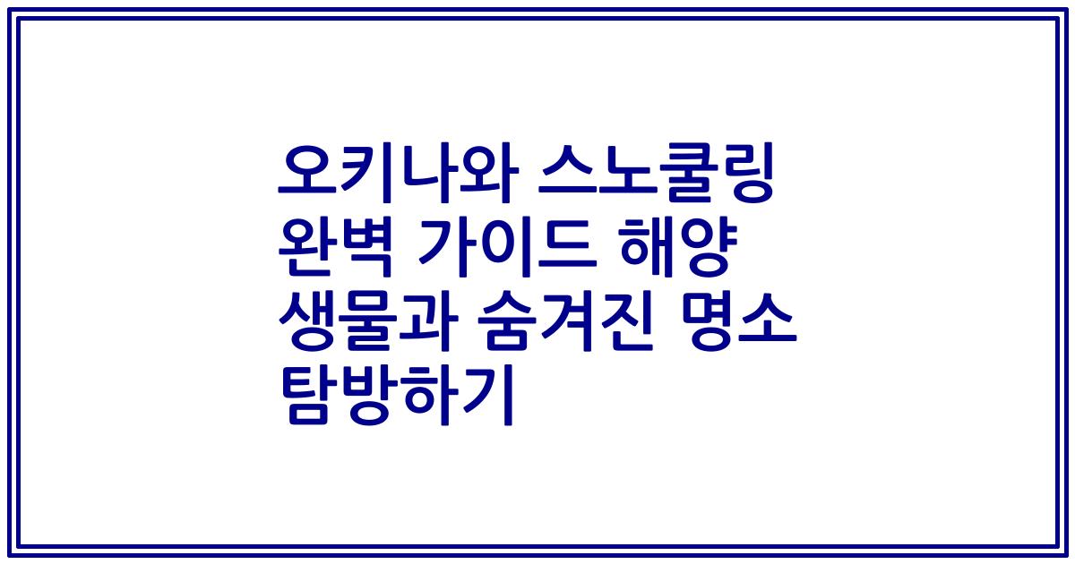 오키나와 스노쿨링 완벽 가이드 해양 생물과 숨겨진 명소 탐방하기